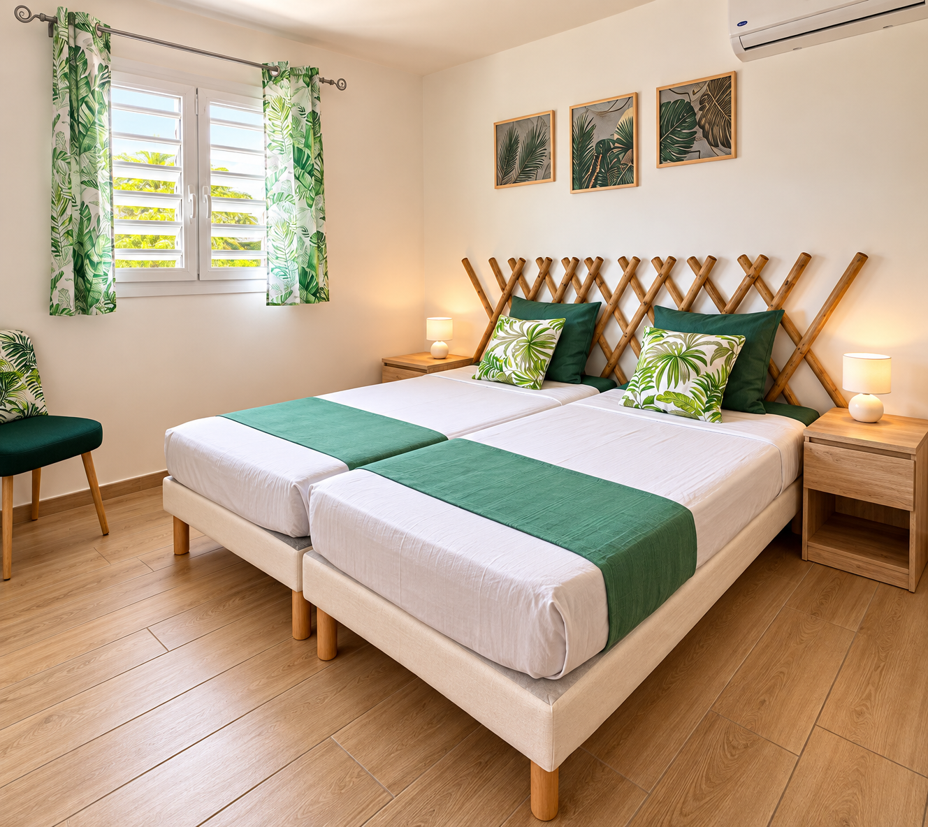 Chambre climatisée avec lits jumeaux de Villa Douceur Caraïbes